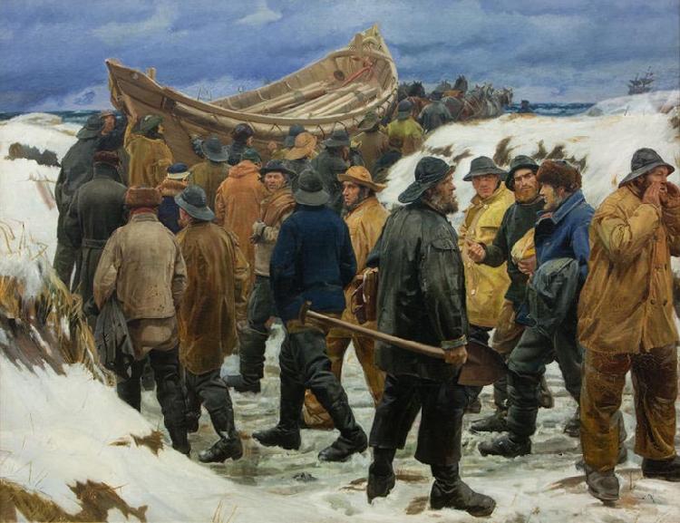 Michael Ancher The Lifeboat is Taken through the Dunes oil painting image